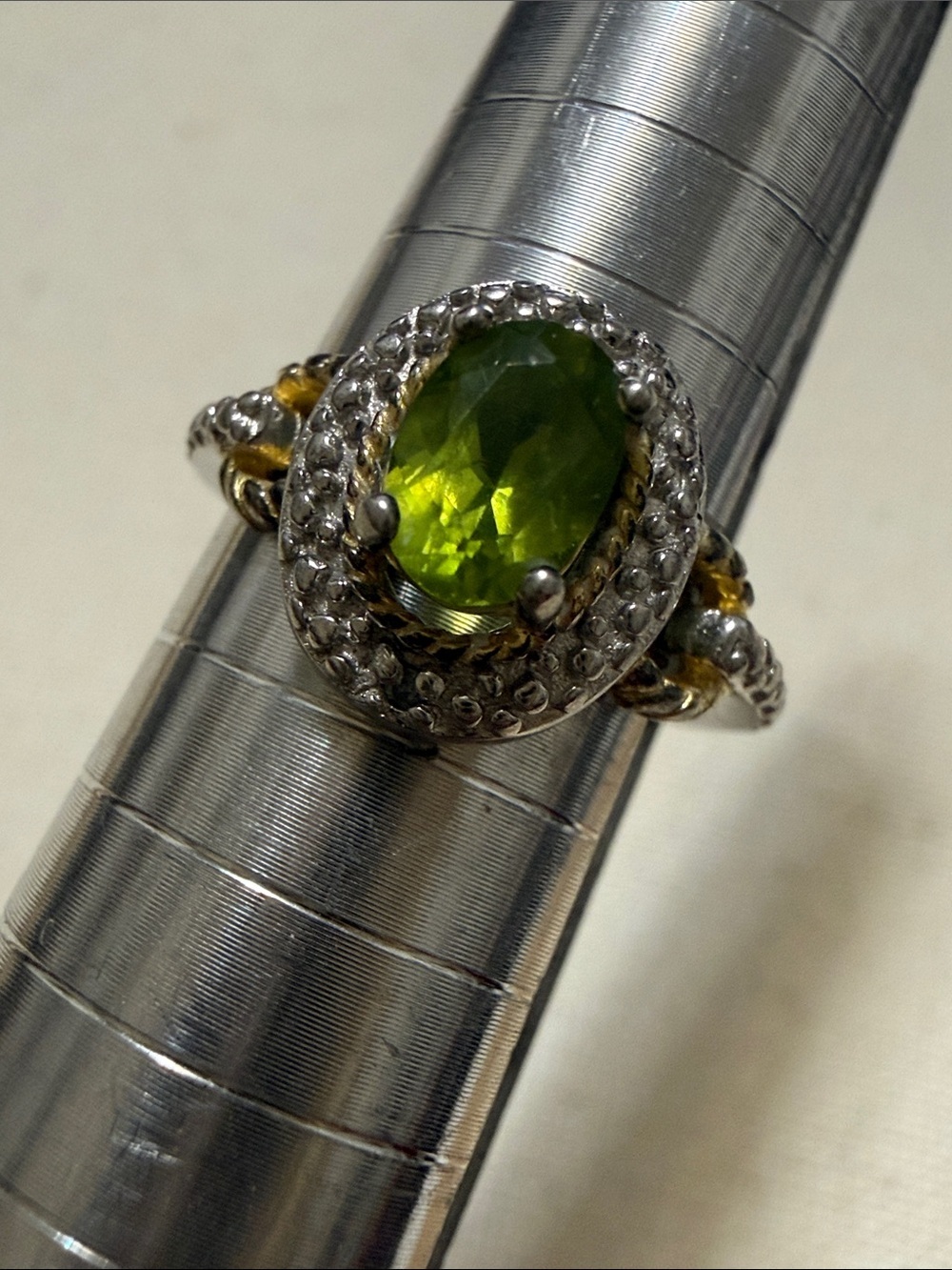 Sterling Silver 925 Green Peridot Halo Ring size 6